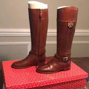 Cognac brown Tory Burch Eloise riding boot